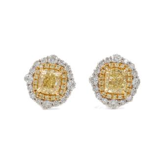1.19ct Yellow and White Diamond Earrings