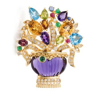 Mixed Gemstone & Diamond Brooch/Pendant