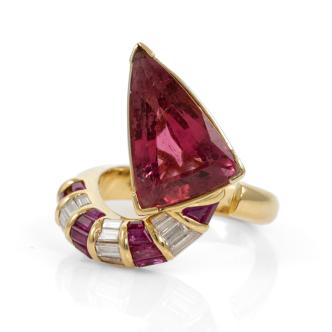 Pink Tourmaline, Ruby & Diamond Ring