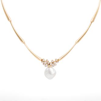 Baroque SS Pearl and Diamond Necklace