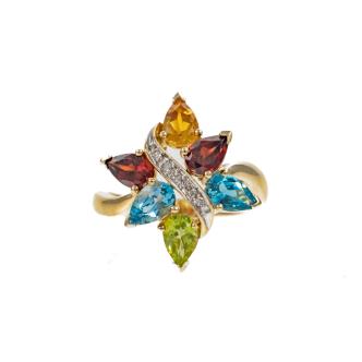Citrine, Topaz, Peridot & Diamond Ring