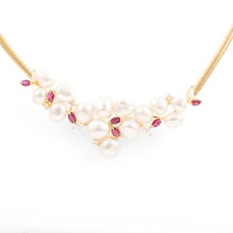 Baroque Pearl, Ruby & Diamond Necklace