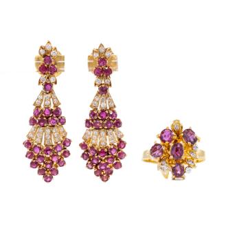 3.00ct Ruby & Diamond Earring & Ring Set