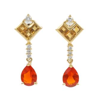Fire Opal, Citrine & Diamond Earrings