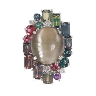 Chrysoberyl Catseye and Tourmaline Ring