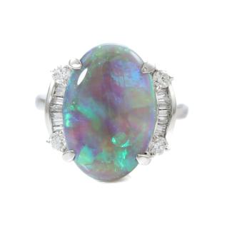 6.48ct Solid Black Opal & Diamond Ring